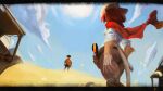  anthro butt clothing cloud duo female fur gun hair handgun hat headgear headwear hi_res hierro_(artist) holster mammal murid murine orange_body orange_fur ranged_weapon rat red_hair revolver rodent sand scar sun tail weapon western 