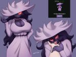  absurd_res alcina_dimitrescu anthro big_breasts breasts capcom clothed clothing cosplay crossover crossover_cosplay dress fakemon female fusion generation_1_pokemon gengar ghost hair hi_res humanoid japy7u7 looking_at_viewer nintendo pokemon pokemon_(species) pokemon_fusion purple_body red_eyes resident_evil simple_background smile solo spirit tongue vampire 
