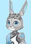  android animated anthro blinking blue_background blue_eyes blue_mouth buckteeth bust_portrait clothing digital_media_(artwork) dignotion justice_(miwauturu) lagomorph leporid loop machine male mammal portrait rabbit robot sash short_playtime signature simple_background solo tabard tattoo teeth 