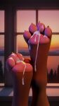  16:9 3d_(artwork) ambiguous_gender ambiguous_species anthro blender_(software) blizzyfoxo bodily_fluids cum cum_drip cum_on_feet detailed_background digital_media_(artwork) dripping feet genital_fluids hi_res hindpaw pawpads paws solo solo_focus toes widescreen 