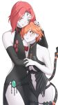  2girls absurdres aemu1008 aemu_(artist) agarthan alternate_costume blush cleavage_cutout cleobulus_(fire_emblem) clothing_cutout cornelia_arnim cuddling facial_tattoo fan_design highres holding_to_chest kronya_(fire_emblem) mature_female multiple_girls orange_hair pale_skin red_eyes red_hair tattoo twsitid yuri 