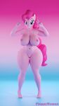  3d_(artwork) 4k 9:16 absurd_res anthro anthrofied big_breasts breasts digital_media_(artwork) equid equine female floppyhuman friendship_is_magic genitals gesture hair hasbro hi_res horse mammal my_little_pony nipples nude pink_body pink_hair pinkie_pie_(mlp) pony pussy smile smiling_at_viewer solo thick_thighs v_sign wide_hips 