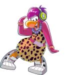  alpha_channel avian bird clothing club_penguin dj_cadence female footwear full-length_portrait fur_pattern hair headphones jewelry looking_at_viewer necklace official_art pattern_clothing penguin pink_hair portrait shoes short_hair sleeveless_shirt solo unknown_artist upper_teeth_only white_clothing white_footwear 