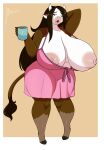  anthro areola big_breasts black_hair bovid bovine breasts cattle container cup female hair hi_res holding_container holding_cup holding_object huge_breasts hyper hyper_breasts jwinkz mammal nipples one_breast_out solo thick_thighs 
