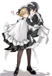  2boys ? bishounen black_gloves black_hair blonde_hair carrying full_body gloves highres limbus_company male_focus mu46016419 multiple_boys princess_carry project_moon shoes short_hair simple_background sinclair_(project_moon) thighhighs white_background yi_sang_(project_moon) 
