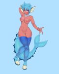  2023 4:5 absurd_res anthro anthrofied areola bedroom_eyes blue_hair boots breasts clothing digital_drawing_(artwork) digital_media_(artwork) eeveelution eyeliner female fin footwear full-length_portrait generation_1_pokemon genitals gills hair hi_res humanoid legwear makeup markings mxntylewds narrowed_eyes navel nintendo nipples pokemon pokemon_(species) portrait puffy_nipples purple_eyes pussy seductive shaded shaved_pussy short_hair simple_background small_breasts smile smiling_at_viewer solo tail tan_body tan_skin thigh_boots thigh_highs vaporeon 