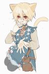  1boy absurdres animal_ears bell blue_dress bow cat_boy cat_ears cat_tail crossdressing dress ensemble_stars! extra_ears floral_dress full_body grey_background highres looking_at_viewer male_focus nailoko neck_bell nito_nazuna rabbit red_bow solo tail tongue tongue_out 