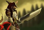  absurd_res anthro armor clothing dragon female gun gunblade hair hi_res long_hair long_tail melee_weapon murnema_(voirath) ranged_weapon solo sword tail vandracti voirath weapon 