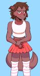  anthro blush brown_body brown_fur brown_hair canid canine canis clothed clothing crossdressing eugeniyburnt footwear fur hair hi_res male mammal smile socks solo twokinds webcomic webcomic_character wolf zen_(twokinds) 