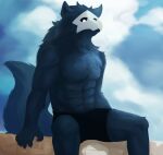  963dngur abs anthro biped black_body black_fur changed_(video_game) claws clothed clothing fur hi_res male mammal mask puro_(changed) solo topless topless_anthro topless_male 