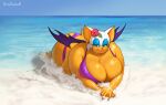  anthro bat beach big_breasts bikini breasts cleavage clothed clothing eyeshadow female fur huge_breasts looking_at_viewer makeup mammal overweight overweight_anthro overweight_female partially_submerged rouge_the_bat seaside sega solo sonic_the_hedgehog_(series) swimwear tan_body tan_skin totesfleisch8 water wet white_body white_fur 