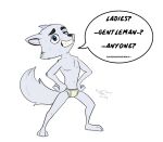  2019 anthro arctic_dogs arctic_fox barefoot blue_eyes bodily_fluids briefs briefs_only canid canine clothed clothing desperation dialogue drfoxweyman drjoshfox feet fox fur hands_on_hips male mammal navel nervous signature simple_background small_text solo sweat swifty_(arctic_dogs) tighty_whities topless underwear underwear_only whispering white_background white_body white_briefs white_clothing white_fur white_underwear yellow_briefs yellow_clothing yellow_underwear 