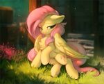  1girl feathered_wings fluttershy grass green_eyes hioshirualter my_little_pony my_little_pony:_friendship_is_magic outdoors pegasus pink_hair solo wings yellow_fur 