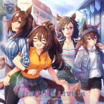  4girls absurdres animal_ears brown_hair el_condor_pasa_(umamusume) highres horse_ears horse_girl horse_tail long_hair multiple_girls nakayama_festa_(umamusume) official_art sirius_symboli_(umamusume) tail tap_dance_city_(umamusume) umamusume 