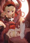  1girl absurdres blonde_hair brown_footwear dress female_child highres incredibly_absurdres klee_(genshin_impact) multicolored_eyes non-web_source panties red_dress red_headwear socks tentacles tentacles_under_clothes underwear white_socks yellow_panties 