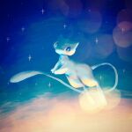  7_phi_3 alternate_color animal_focus blue_skin colored_skin commentary_request floating highres mew_(pokemon) night night_sky no_humans pokemon pokemon_(creature) shiny_pokemon sky solo star-shaped_pupils star_(sky) star_(symbol) symbol-shaped_pupils tail 