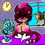  anthro bodily_fluids breasts brown_body brown_hair duo emolga female generation_5_pokemon hair hi_res lewdchuu_(artist) male navel nintendo nipples pink_nipples pokemon pokemon_(species) red_eyes squeaks_(lewdchuu) sweat tail watchog white_body yellow_eyes 