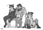  absurd_res anthro bat canid canine canis chastity_cage chastity_device cheeky_smile deer flustered group hi_res hybrid male mammal tischotter tongue tongue_out trio wolf 