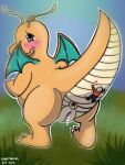  anthro big_butt bodily_fluids butt dragon dragonite female generation_1_pokemon genital_fluids genitals hi_res mana_hannah nintendo pokemon pokemon_(species) pussy pussy_juice solo 