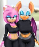  absurd_res amy_rose anthro bat big_breasts bottomwear breasts clothed clothing defaultuser12 digital_media_(artwork) duo eulipotyphlan female hedgehog hi_res looking_at_viewer makeup mammal membrane_(anatomy) membranous_wings pants rouge_the_bat sega sonic_the_hedgehog_(series) sportswear topwear wings yoga_pants 