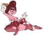  baroness_von_bon_bon big_breasts boss breasts candy candy_cane clothed clothing cuphead_(game) dessert female food food_creature footwear genitals gloves handwear human humanoid legwear living_candy mammal partially_clothed pose pussy smile smirk socks solo stockings windstand 