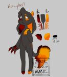  anthro black_body black_fur bovid caprine claws demon felid floppy_ears fur heterochromia honeybell hooves horn hybrid lion male mammal orange_body orange_fur pantherine pawpads red_body red_fur solo sourmagic tail tail_tuft tuft 