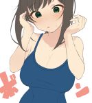  1girl blue_one-piece_swimsuit blush breasts brown_hair cleavage fubuki_(kancolle) kantai_collection large_breasts one-piece_swimsuit sakieko school_swimsuit sidelocks solo sweatdrop swimsuit upper_body 