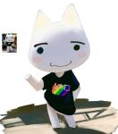  anthro blush clothing domestic_cat felid feline felis flshtwo lgbt_pride male mammal playstation playstation_button_symbol pride_colors rainbow_pride_colors shirt smile solo sony_corporation sony_interactive_entertainment topwear toro_inoue 