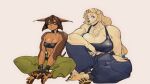  2023 4_toes 5_fingers abs anthro arm_support bandeau barefoot belt_collar biceps big_breasts bird_dog black_nails blonde_hair blue_eyes blush bottomwear breasts brown_body brown_fur brown_hair brown_nails canid canine canis cc_notbad chest_tuft cleavage clothed clothing colored_nails crop_top crossed_legs dobermann dog_knight_rpg domestic_dog duo ears_down feet female fingerless_gloves fingers fur gloves golden_retriever hair handwear hi_res huge_breasts humanoid_feet humanoid_hands hunting_dog jeane_(ceehaz) long_hair looking_at_another mammal midriff muscular muscular_female nails orange_eyes pants pawpads pinscher pivoted_ears plantigrade retriever rory_(ceehaz) shirt short_hair simple_background sitting smile soles stirrup_footwear tied_hair toes topwear tuft white_background 