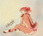  adalaide(ghostiefur) anthro atlascat bovid butt caprine eyewear female ghostiefur glasses goat hair hi_res hybrid looking_away mammal peaceful rear_view red_hair simple_background simplistic solo 