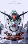  absurdres azzalea character_name green_eyes grey_background gundam gundam_calibarn gundam_suisei_no_majo highres looking_at_viewer mecha mobile_suit no_humans portrait robot science_fiction simple_background solo straight-on v-fin 
