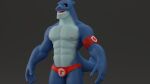  3d_(artwork) abs absurd_res anthro biceps black_eyes blender_(software) blue_body blue_skin clothing digital_media_(artwork) fish hi_res lifeguard lifeguard_swimsuit male marine muscular muscular_anthro muscular_male nipples pecs scar shark solo swimwear teeth unfinished xr0n0s 