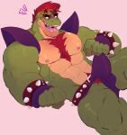  alligator alligatorid anthro blush clothed clothing crocodilian erection erection_under_clothing five_nights_at_freddy&#039;s five_nights_at_freddy&#039;s:_security_breach green_body hair hi_res male montgomery_gator_(fnaf) mrpandhew muscular muscular_male nipples red_eyes red_hair reptile scalie scottgames simple_background solo steel_wool_studios thong underwear 