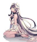  1girl bare_shoulders black_choker black_hair choker dress feather_hair_ornament feathers fire_emblem fire_emblem_engage grey_hair hair_ornament highres long_hair looking_at_viewer multicolored_hair petite purple_eyes sad solo two-tone_hair umi_(_oneinchswing) very_long_hair veyle_(fire_emblem) wavy_hair 