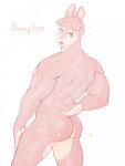  3:4 anthro binnie_lope blue_eyes butt countershade_tail countershading hi_res lagomorph leporid male mammal muscular muscular_anthro muscular_male open_mouth pink_body plna rabbit scut_tail short_tail solo tail 