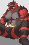  2023 abs anthro barazoku biceps big_bulge big_muscles big_pecs bulge claws clenched_teeth clothed clothing deltoids detailed_bulge eyebrows fur generation_7_pokemon grey_background hand_on_chest hand_on_pecs hi_res huge_muscles incineroar male manly muscular muscular_anthro muscular_male narrowed_eyes nintendo nipples pec_grab pecs pokemon pokemon_(species) serenaught serratus simple_background sitting solo teeth thick_thighs topless topless_anthro topless_male tuft underwear underwear_only 