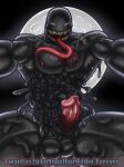  alien balls crazmax genitals hi_res humanoid long_tongue male marvel monster muscular muscular_male open_mouth penis simple_background smile solo symbiote teeth text tongue tongue_out venom venom_(marvel) 