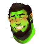 1boy bara beard blush colored_skin commission ear_blush facial_hair furrowed_brow green_skin grin highres lokh male_focus mature_male monster_boy mustache_stubble orc original pointy_ears portrait short_hair smile solo thick_eyebrows tusks 
