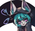  1girl :d animal_ear_fluff black_hoodie ears_through_headwear green_hair hood hood_up hoodie league_of_legends long_sleeves looking_at_viewer lower_teeth_only phantom_ix_row pink_eyes short_hair simple_background slit_pupils smile teeth vex_(league_of_legends) vex_shadow_(league_of_legends) white_background 