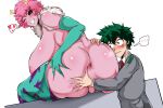  &lt;3 2023 3:2 absurd_res anus armwear ashido_mina big_breasts big_butt blush bodily_fluids breasts butt butt_grab censored clothed clothing duo female genitals green_eyes green_hair hair hand_on_butt hi_res horn horned_humanoid huge_breasts huge_butt human human_on_humanoid humanoid interspecies izuku_midoriya legwear male male/female mammal my_hero_academia one_eye_closed owner_(artist) pink_body pink_hair pink_skin pussy smile sweat sweatdrop sweaty_butt 