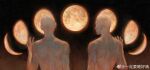  2boys absurdres artist_request astronomy crescent_moon faceless faceless_male from_behind full_moon gibbous_moon hand_up highres looking_ahead male_focus moon moon_phases multiple_boys multiple_moons orange_theme original toned toned_male upper_body 