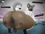  absurd_res aggretsuko anthro anus balls big_anus big_butt blush bodily_fluids butt clothing dialogue digital_media_(artwork) dress_shirt fisheye_lens footwear from_behind_position genital_fluids genitals haida_(aggretsuko) hi_res huge_anus huge_butt humanoid_genitalia humanoid_penis hyena hyper hyper_butt male mammal office penis precum presenting presenting_hindquarters psychoticwalrus sanrio sex shirt shoes socks solo spotted_hyena tail text thick_thighs topwear 