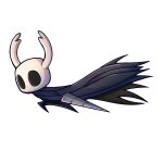  absurdres arthropod blue_cape bug cape highres hollow_knight horns knight_(hollow_knight) mask nebits running solid_eyes sword weapon 