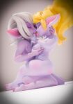  3d_(artwork) absurd_res anthro blonde_hair breast_size_difference breasts butt clothing digital_media_(artwork) duo female female/female hair hi_res kissing league_of_legends legwear licking long_ears poppy_(lol) riot_games short_stack teemoty tights tongue tongue_out tristana_(lol) white_hair yordle 