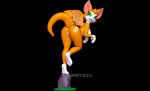  3d_(artwork) anthro anus bent_leg black_background breasts butt digital_media_(artwork) dust:_an_elysian_tail female fidget_(elysian_tail) flying genitals grass green_eyes hi_res looking_at_viewer nonotoys on_one_leg pinup plant pose pussy rock simple_background smile solo standing tail_down wings 