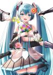  5girls absurdres aqua_eyes aqua_hair aqua_necktie bare_shoulders black_skirt black_sleeves black_thighhighs bloom bouquet camellia commentary daisy detached_sleeves flower grey_shirt hair_ornament hatsune_miku hatsune_miku_(append) hatsune_miku_(nt) hatsune_miku_(vocaloid3) hatsune_miku_(vocaloid4) headphones headset highres holding holding_bouquet holding_flower jasmine_(flower) layered_sleeves light_blush long_hair looking_at_viewer macha_3939 microphone miniskirt multicolored_flower multiple_girls multiple_persona necktie open_mouth out_of_frame piapro pink_flower pleated_skirt rainbow_flower red_flower rose see-through see-through_sleeves shirt skirt sleeveless sleeveless_shirt smile straight-on sweet_pea teeth thighhighs tie_clip twintails upper_teeth_only very_long_hair vocaloid vocaloid_append white_background white_flower white_sleeves yellow_flower zettai_ryouiki 