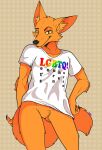  anthro butt_from_the_front canid canine clothed clothed_male clothing featureless_crotch fox fur girly hi_res islamophobia lgbt_pride male mammal moz_(bronzeagefox) multicolored_clothing orange_body orange_fur pride_colors rainbow rainbow_clothing rainbow_flag rainbow_pride_colors rainbow_pride_flag rainbow_symbol red_fox shirt simple_background skinny slim slugmuh smile smug solo t-shirt teeth thigh_gap topwear wide_hips yellow_sclera 