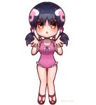  1girl african_penguin_(kemono_friends) black_hair choker hair_ornament hikarikmy kemono_friends kemono_friends_v_project long_hair looking_at_viewer multicolored_hair open_mouth penguin_girl pink_hair sandals simple_background solo swimsuit virtual_youtuber white_hair yellow_eyes 