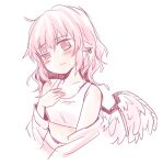  1girl animal_ears bird_ears bird_wings blush closed_mouth collarbone earrings feathered_wings hair_between_eyes half-closed_eye jewelry kuromame_(8gou) mystia_lorelei pink_hair pink_wings short_hair simple_background single_earring sketch solo tank_top touhou uneven_eyes upper_body white_background white_tank_top wings yellow_eyes 