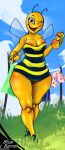  antennae_(anatomy) anthro arthropod bee big_breasts big_butt blue_wings bluebarrel blush breasts butt clothed clothing female hi_res hymenopteran insect lena_the_bee looking_at_viewer no_underwear oleina one_eye_closed open_mouth pattern_clothing russian_cooking_oil_commercial smile solo striped_clothing stripes wings wink winking_at_viewer yellow_body 